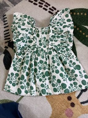 kate quinn Dress with Green Leaf Print and Flutter Sleeves
